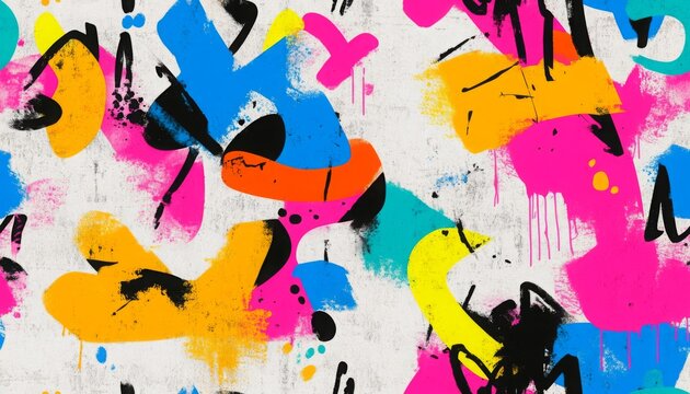 Fototapeta seamless repeating pattern graffiti street art, with spray paint textures, bold tags, and vibrant splashes of color. 