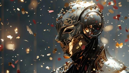 Fototapeta premium Golden and Black Metallic Cyborg Bust