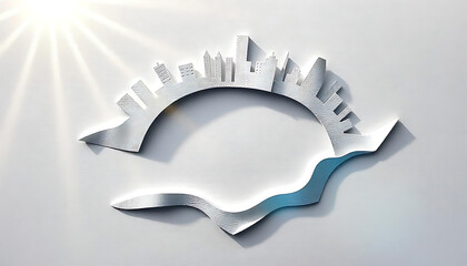 Cityscape Skyline Encircling a Crescent Moon Graphic Design