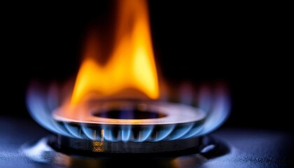 Gas burner flame igniting, symbolizing energy, combustion, and heating.