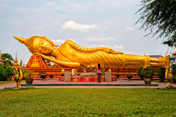 Buddha statue at Wat Pha That Luang, Vientiane, Laos. Buddhism culture and religion