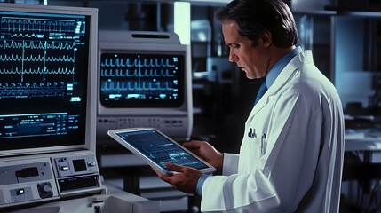 Doctor reviewing medical data on a tablet