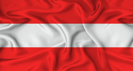 Close up of flag of Austria with cloth texture. Realistic Austria flag waving
