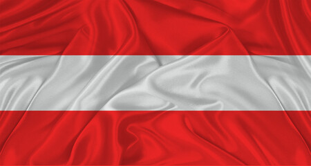 Realistic Austria flag waving. Close up of flag of Austria with cloth texture