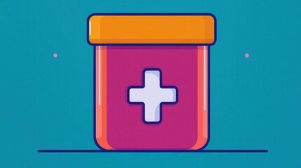 Obraz premium Colorful Medicine Jar with Cross Icon on Blue Background Image
