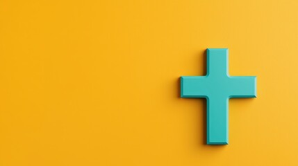 Fototapeta premium Bright Yellow Background with Teal Cross Shape for Design Use