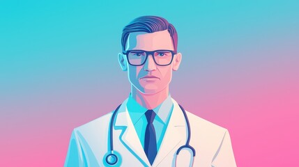 Fototapeta premium Confident Doctor Portrait in Stylish Gradient Illustration Art