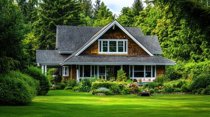 Obraz premium A Cozy Country Home Surrounded by Lush Greenery