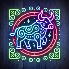 chinese zodiac ox sign in neon color light