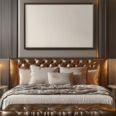 Elegant Bedroom Mockup with Empty Frame Modern Design Cozy Atmosphere Stylish Environment Inviting Viewpoint