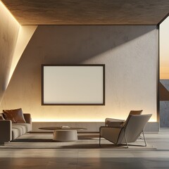 Modern Living Room Design with Frame Mockup Minimalist Aesthetic Indoor Space Soft Lighting Contemporary Style