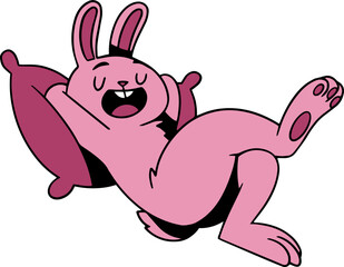 Relaxed Pink Bunny Cartoon Illustration, Rabbit Mascot Cartoon Character Vector