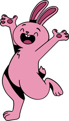 Happy Pink Bunny Cartoon Illustration, Rabbit Mascot Cartoon Character Vector