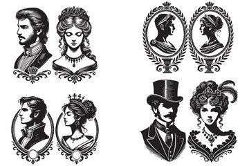 cameo man and woman vector illustration design black and white