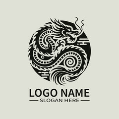 Chinese Dragon Logo Design Mythical Dragon Logo, Oriental Dragon Logo, Power and Strength Logo, Good Fortune Logo