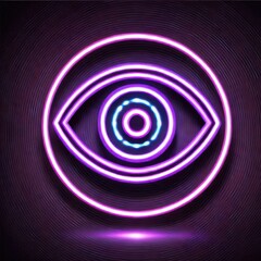 eye icon in purple circle neon light