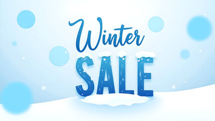 Winter Sale Banner with Snow and Blue Text. Concept of seasonal discounts and promotions.