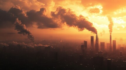 Fototapeta premium Urban Pollution in High-Rise Areas at Sunset