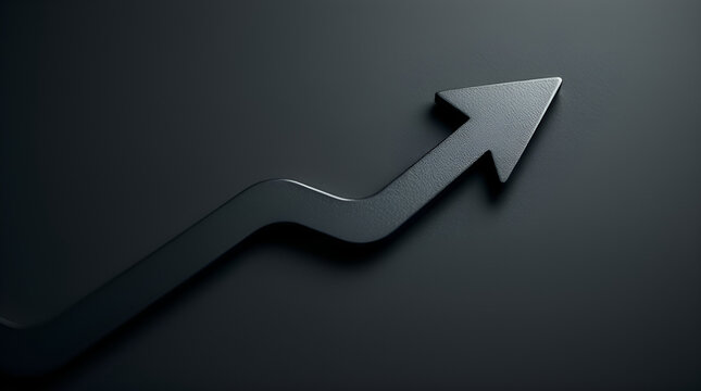Dark grey or black zigzag arrow pointing upwards isolated on dark background. Growth, progress & success. business, finance, or development symbol