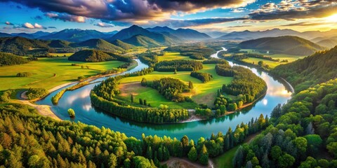 Aerial Photography of Scenic Landscapes Evoking the Theme of Memory and Remembrance, Perfect for Capturing the Essence of Nostalgia and Reflection in Nature's Beauty