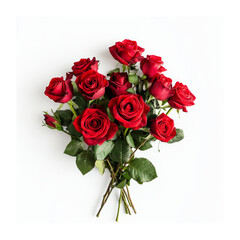 Bouquet of red roses isolated on a white background. A concept for Valentine's day, International Women's Day or birthday.