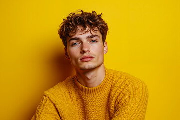 Obraz premium A young man in a yellow sweater poses for a picture