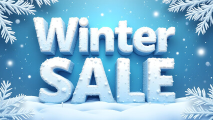 Winter Sale, 3D Snow Text on Snowy Background