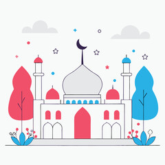 Fototapeta premium Golden Dome Mosque Islamic Crescent Moon