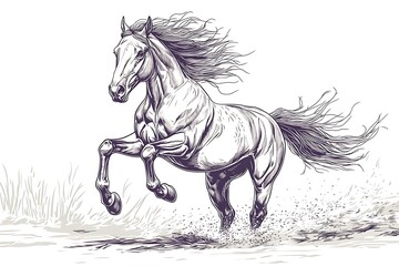 Horse in Motion with Flowing Mane, Powerful Galloping Horse with Mane