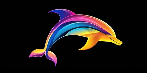 Obraz premium A bold, abstract dolphin logo in bright colors, representing energy and movement.