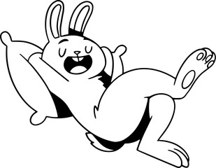Line Art Illustration of Relaxing Rabbit, Bunny Character for Coloring Page