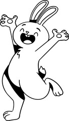 Line Art Illustration of Cheerful Rabbit, Bunny Character for Coloring Page