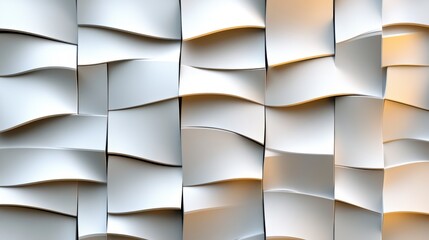 Curved metallic panels, abstract pattern, seamless, modern design, smooth surface, soft light, artistic wall decor