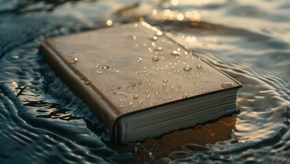 A Book Floating in Water with Water Drops