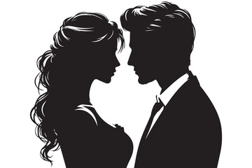 Man and woman romantic profile vector illustration design black and white