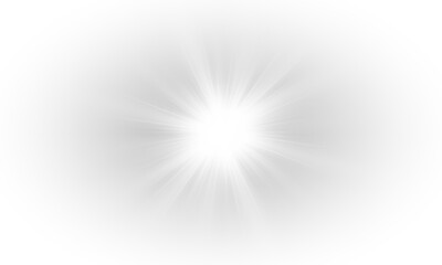 Yellow star flashed with sparkles sun isolated on white background. Soft glow without departing rays, sunlight with lens flare effect. PNG vector light effect.