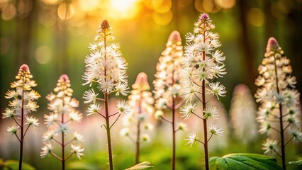Heartleaf Foamflower Silhouette Photography - Tiarella Cordifolia Close-Up, Nature's Delicate Beauty, Floral Details, Natural Plants, Artistic Floral Silhouettes, Outdoor Gardens, Seasonal Blooms