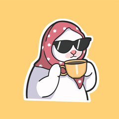 Chill Cat Meme, Sunglasses Cat enjoying a cup of tea