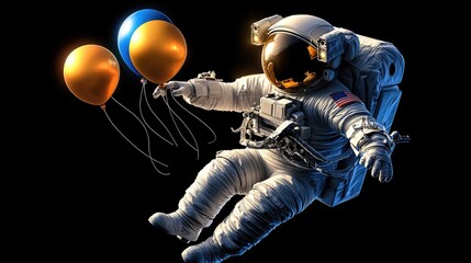 Naklejka premium Astronaut celebrates in space outer space digital art cosmic environment playful viewpoint joyful concept