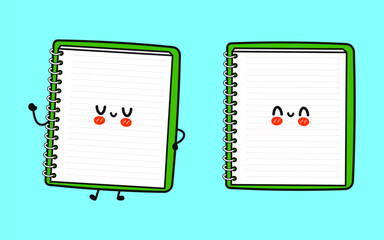 Note pad character. Vector hand drawn cartoon kawaii character illustration icon. Isolated on blue background. Note pad character concept