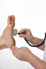 the doctor examines the patient's leg and prescribes treatment