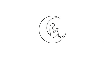 Simple Moon is in continuous line drawing style, with a line art moon icon. Vector illustration