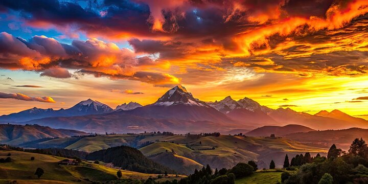 Majestic Andean Silhouette at Sunset near Riobamba, Ecuador - Captivating Mountain Peaks, Vibrant Skies, and Serene Landscapes for Stunning Nature Photography