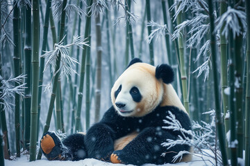 Bear and Panda Enjoying a Winter Wonderland in the Soft Snow