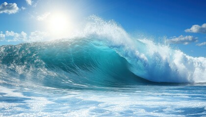 A large wave is crashing into the ocean