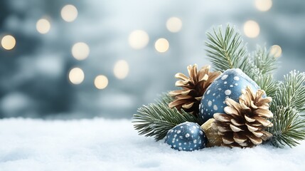 Festive Winter Decor With Pine Cones And Ornaments