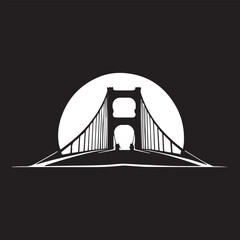 black and white bridge logo type silhouette design