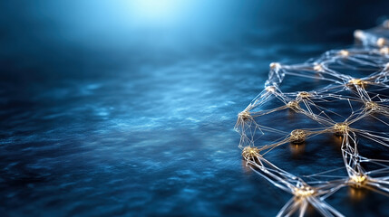 Abstract network structure on blue background, glowing connections