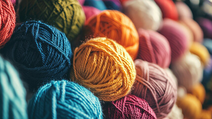 Vibrant Collection of Colorful Yarn Balls Displayed in a Neatly Arranged Craft Room for Knitting and Crochet Projects