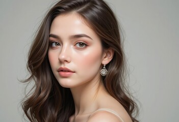 Fototapeta premium Beautiful woman with elegant jewelry and hairstyle, perfect for fashion